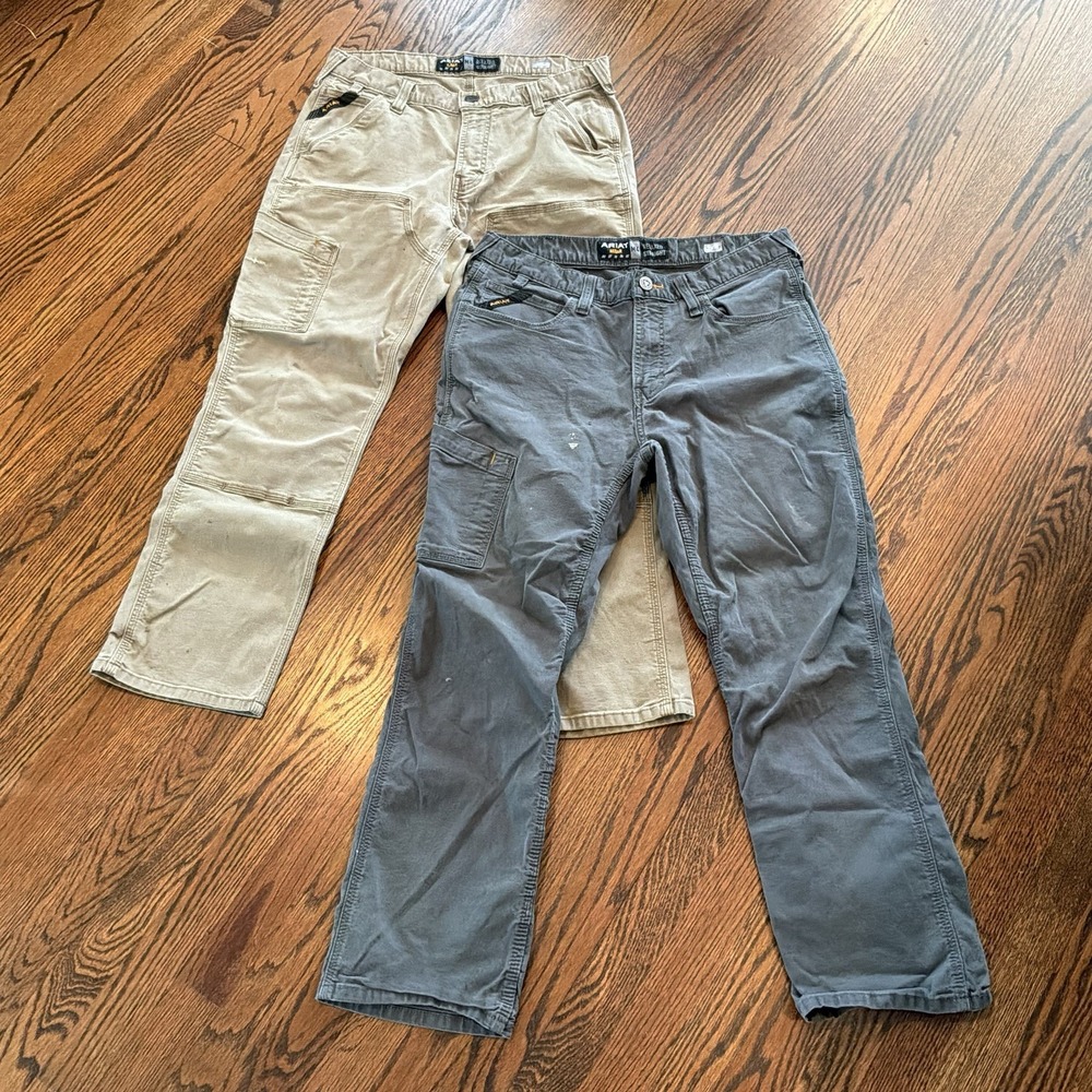 2 Pair Ariat Rebar M4 Relaxed Straight Leg Fit Mens 33 X 28 Pants Distressed